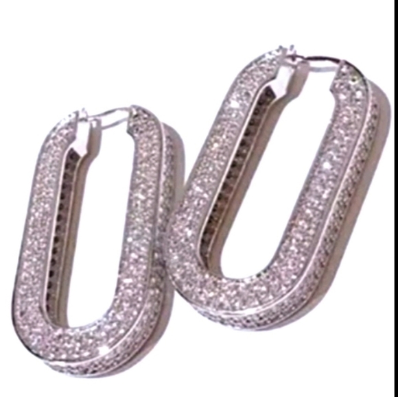 Brilliant Pave' Crystal U Shaped Hoops - Picture 5 of 7